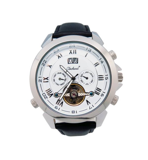 歐美時(shí)尚男士多功能機(jī)械皮帶不銹鋼商務(wù)手表