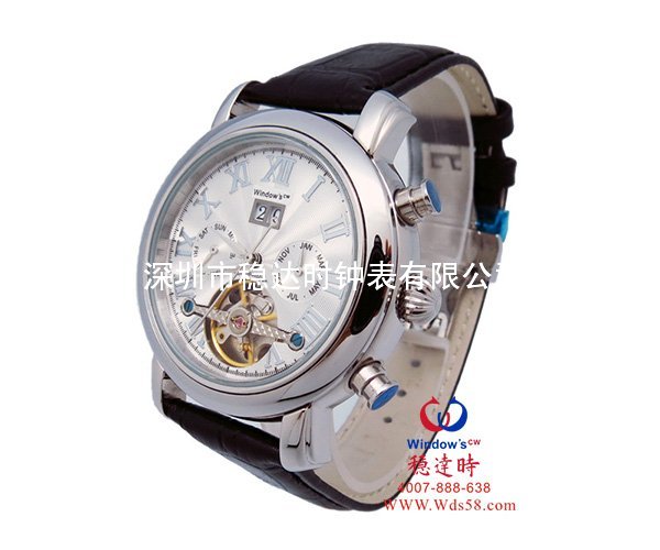 穩(wěn)達(dá)時(shí)定制時(shí)尚經(jīng)典男士鏤空真皮帶全自動(dòng)機(jī)械表廠家批發(fā)