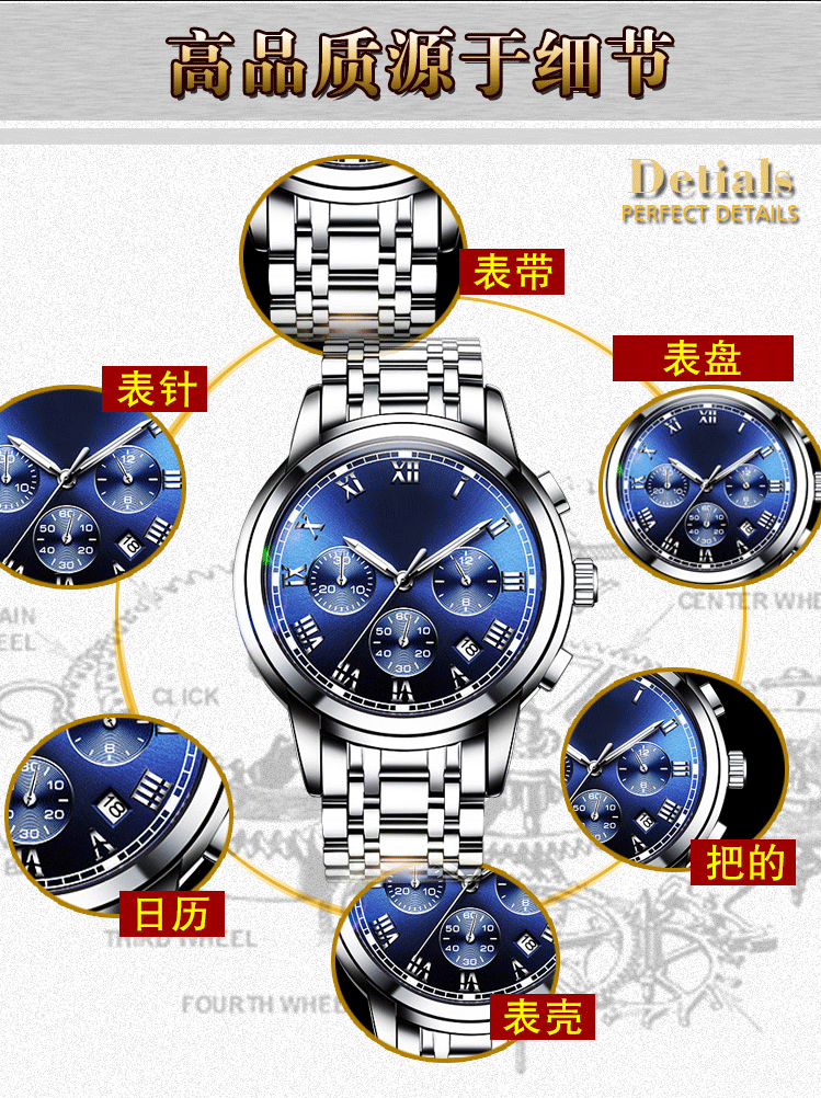 手表定制廠家供應多功能不銹鋼商務男士手表_穩(wěn)達時