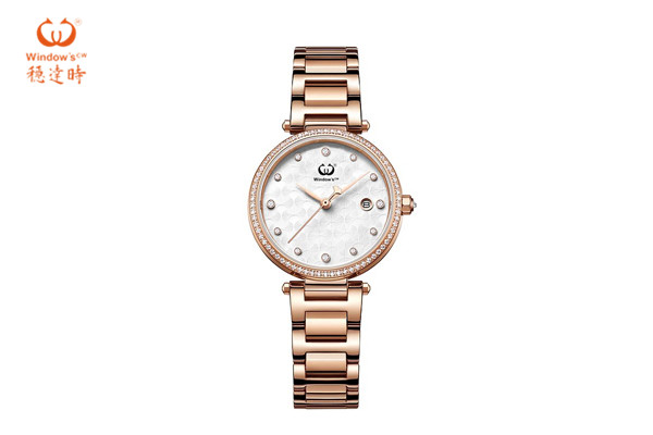 玫瑰金色鋼帶女士典雅腕表定制——穩(wěn)達時