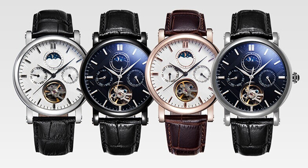 男士假三眼柳釘刻度石英腕表